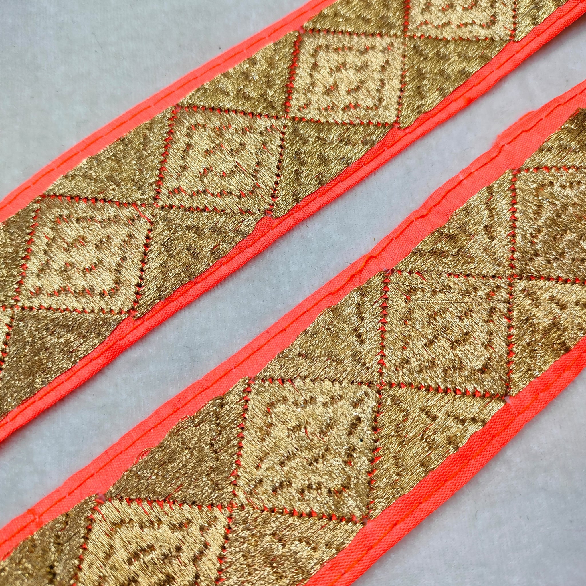 Orange Fancy Zari and Thread Work Embroidered Border