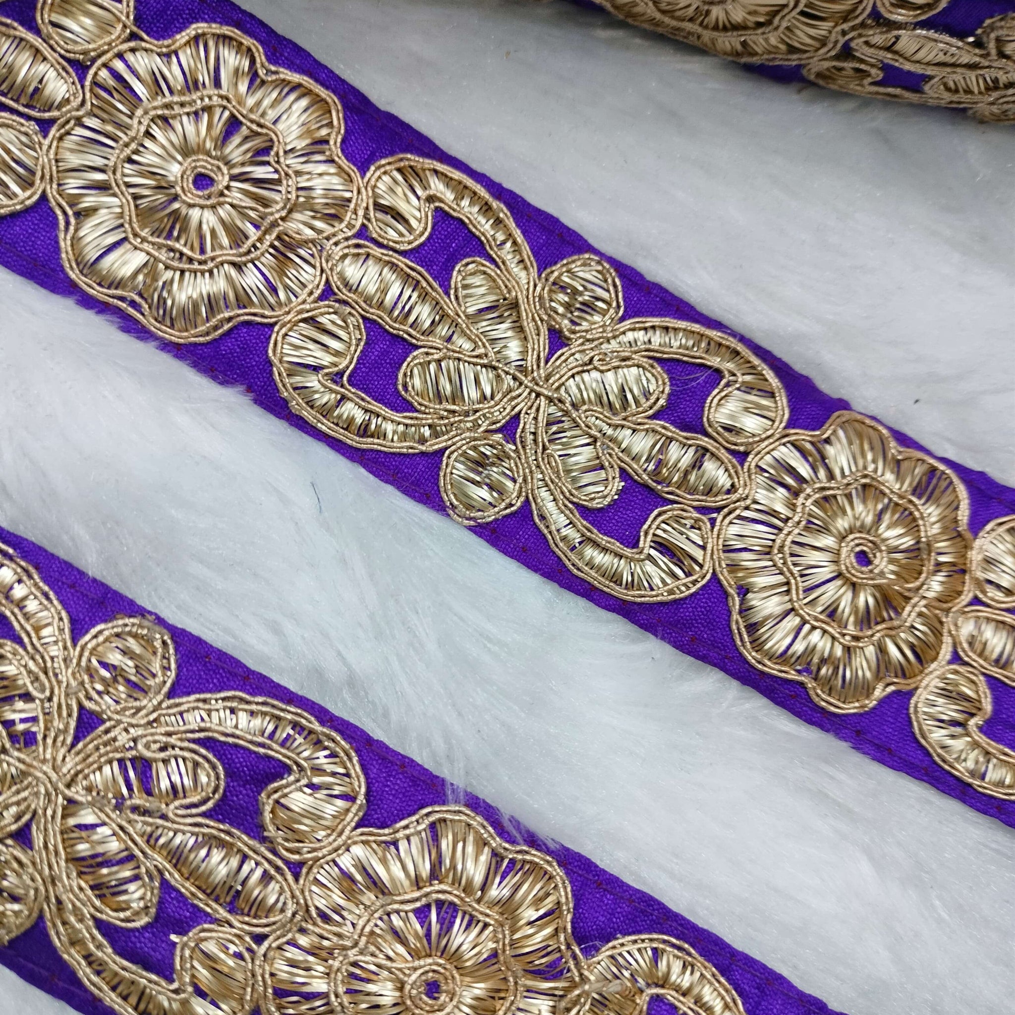 Purple Fancy Zari and Thread Work Embroidered Border