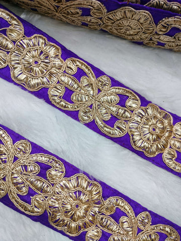 Purple Fancy Zari and Thread Work Embroidered Border