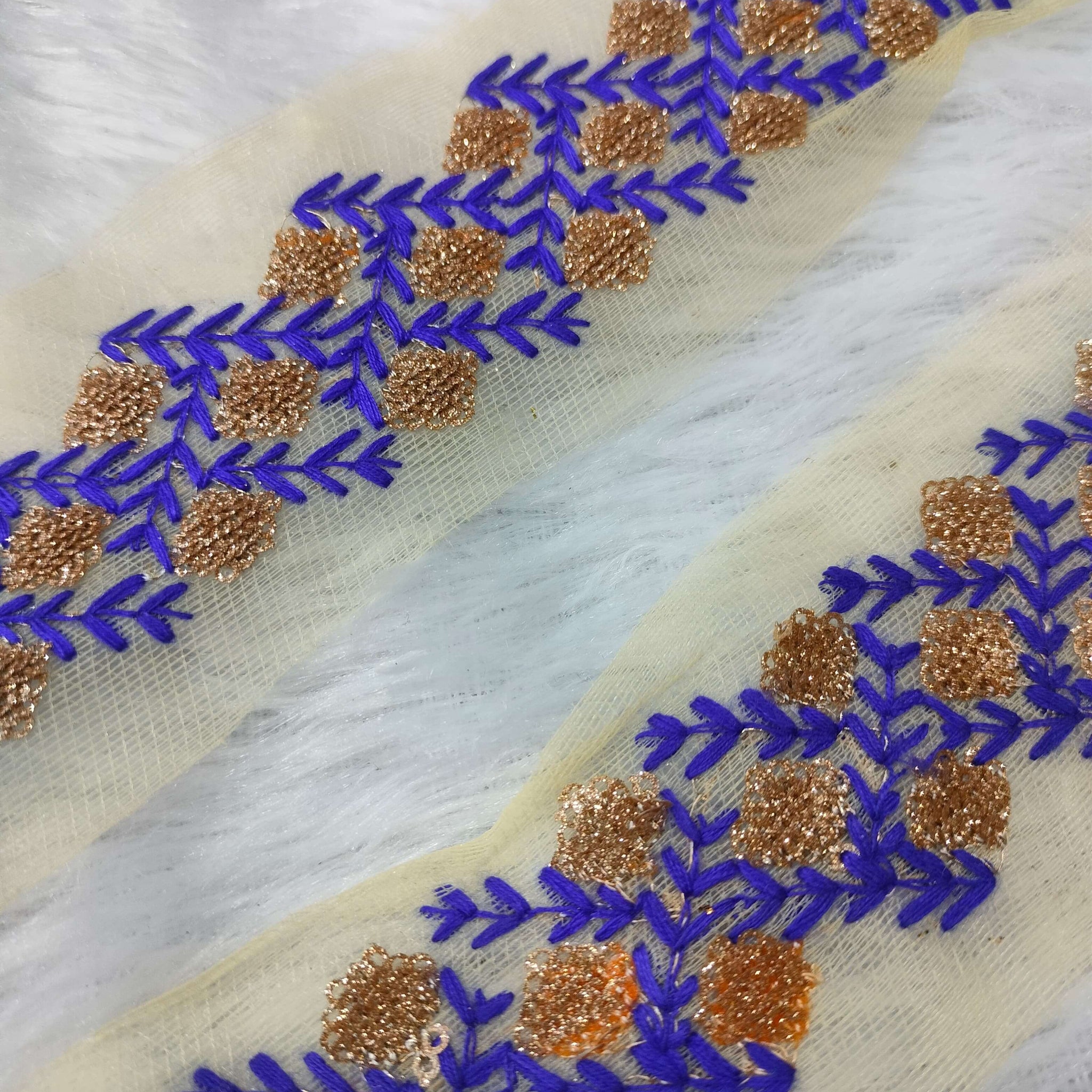 Blue Fancy Zari and Thread Work Embroidered Border