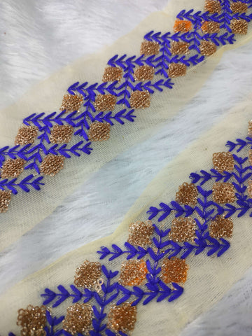 Blue Fancy Zari and Thread Work Embroidered Border