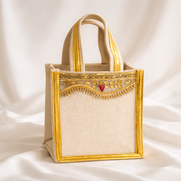 Luxury Jute Wedding Return Gift Bags with Gota Lace (Set of 12 & 24)