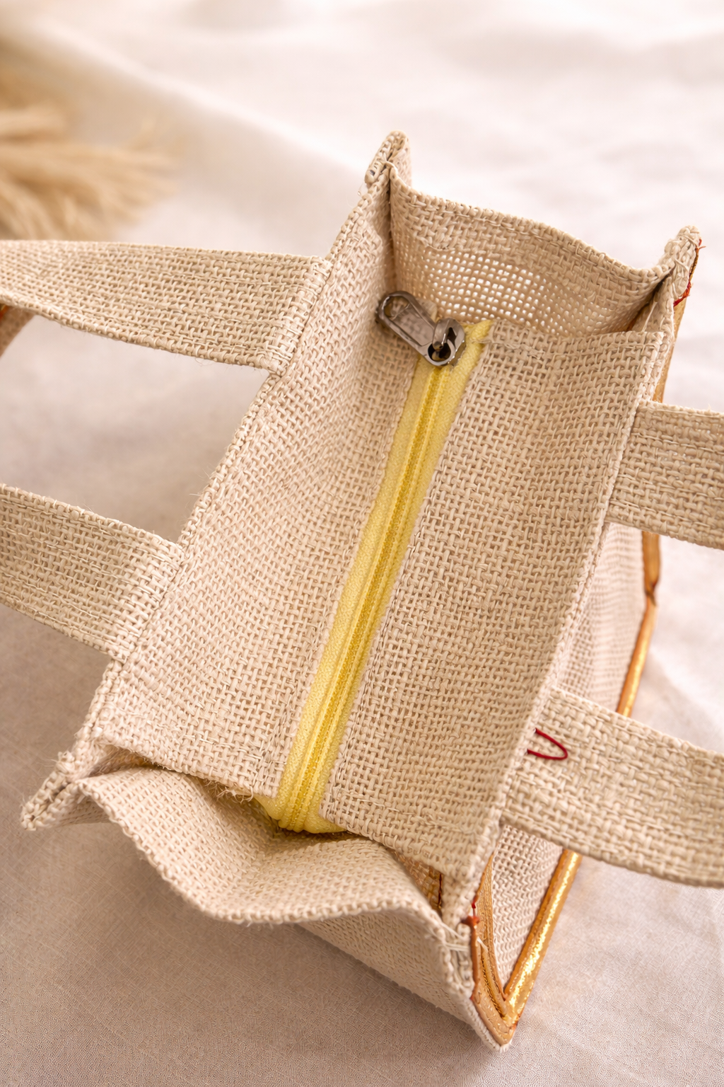 Luxury Jute Wedding Return Gift Bags with Gota Lace (Set of 12 & 24)