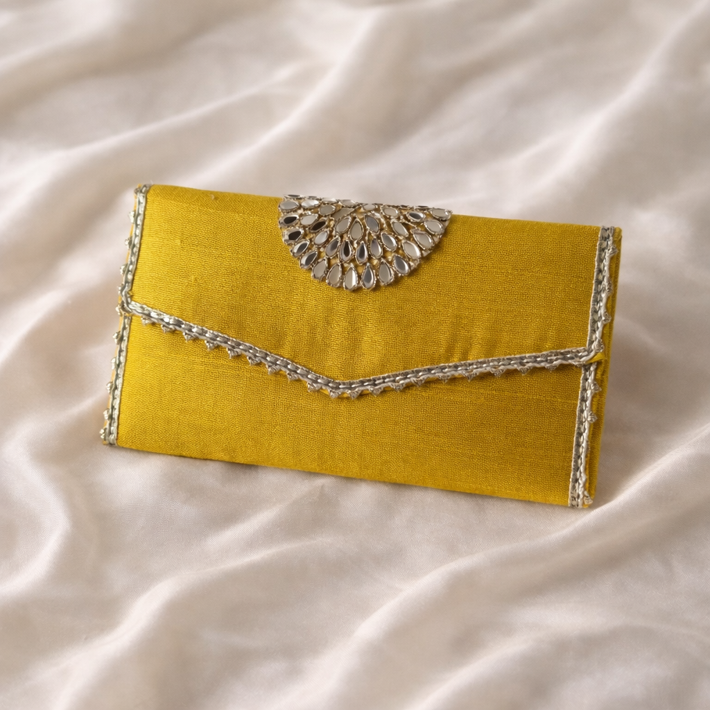 Designer Fabric Wedding Shagun Envelope Pouches with Mirror Work Patch (Mix Colors) – Set of 12 & 24