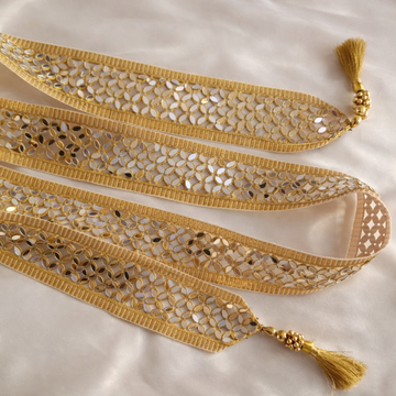 Golden Base Mirror Work Fabric Neck Mala with Tassels for Ethnic & Fusion Wear (Set Of 12 &24 Pieces)