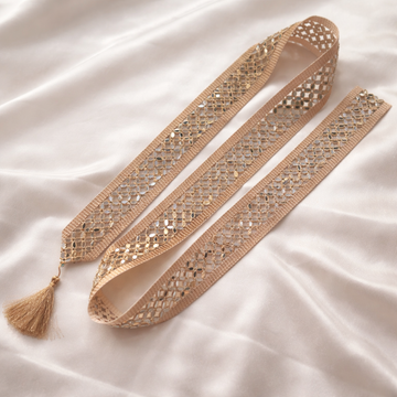 Rose Gold Mirror Work Fabric Neck Mala with Tassels for Ethnic & Fusion Wear (Set Of 12 &24 Pieces)