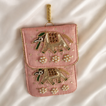 Embroidered Fabric Wedding Utility Gift Pouch with Elephant Motif (Mix Colors) – Set of 12 & 24