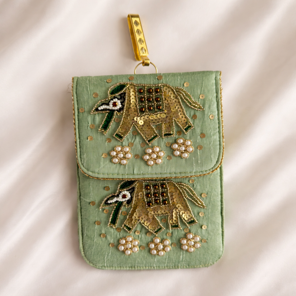 Embroidered Fabric Wedding Utility Gift Pouch with Elephant Motif (Mix Colors) – Set of 12 & 24