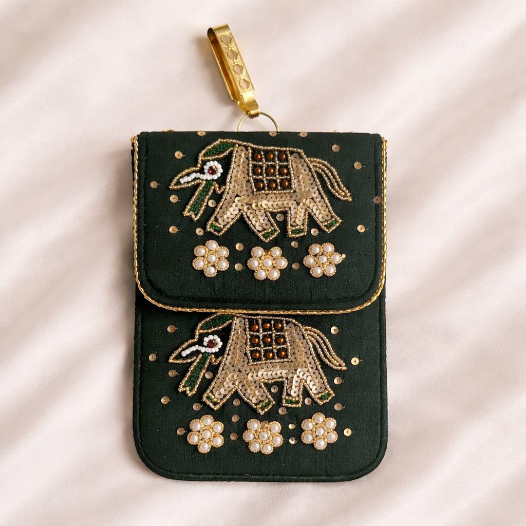 Embroidered Fabric Wedding Utility Gift Pouch with Elephant Motif (Mix Colors) – Set of 12 & 24