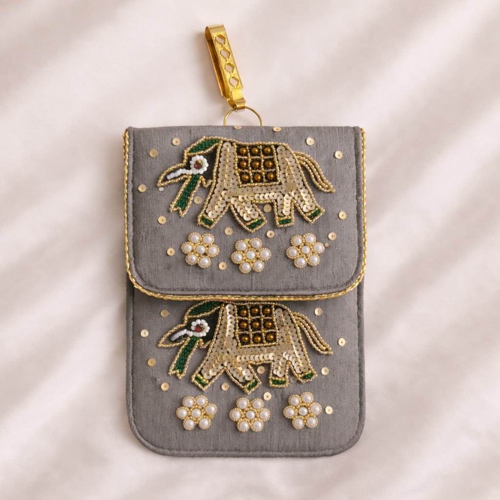 Embroidered Fabric Wedding Utility Gift Pouch with Elephant Motif (Mix Colors) – Set of 12 & 24