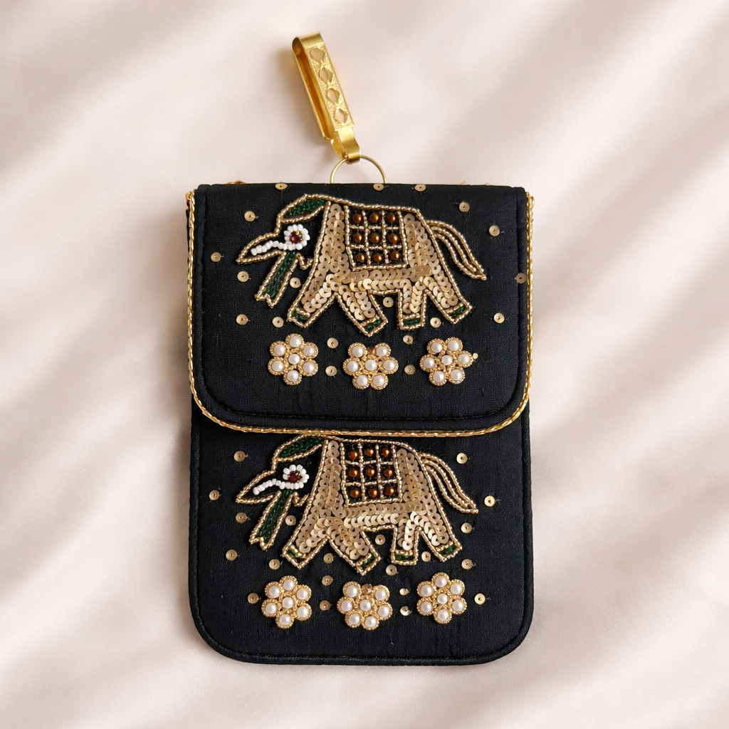 Embroidered Fabric Wedding Utility Gift Pouch with Elephant Motif (Mix Colors) – Set of 12 & 24