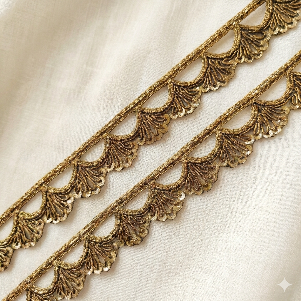 Antique Gold Sequins Handwork Zardozi Lace