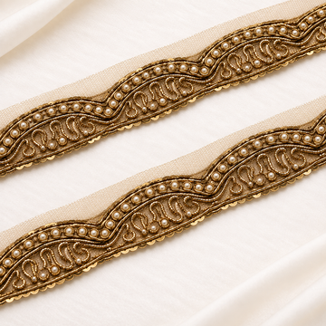 Elegant Wavy Scalloped Zardozi Embroidered Lace with Pearl & Sequin Detailing
