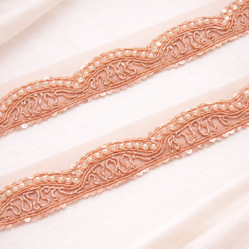 Rose Gold Handwork Zardozi Work Lace