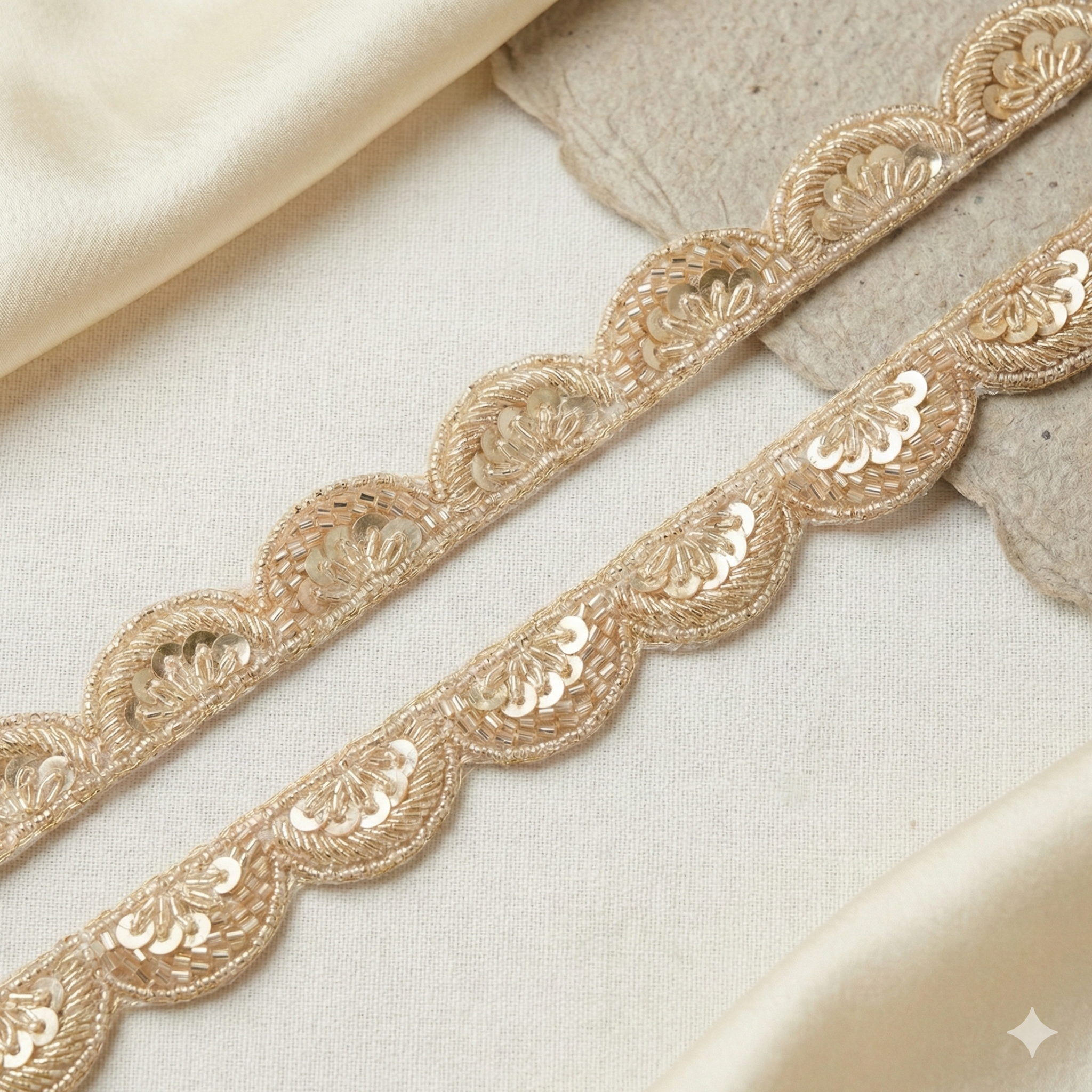 Light Gold Handwork Zardozi Work Lace
