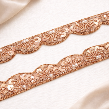 Rose Gold Handwork Zardozi Work Lace