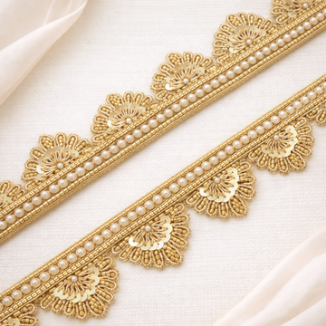 Pearl Zardozi Embroidered Scalloped Lace Border