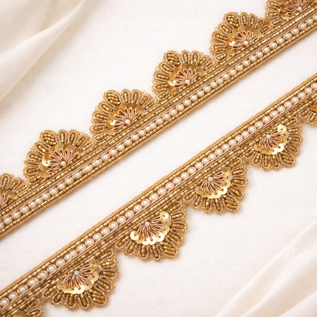 Pearl Zardozi Embroidered Scalloped Lace Border