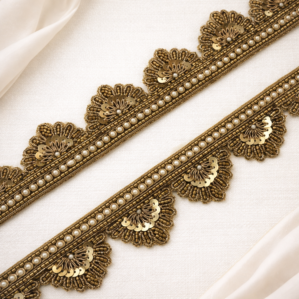 Pearl Zardozi Embroidered Scalloped Lace Border