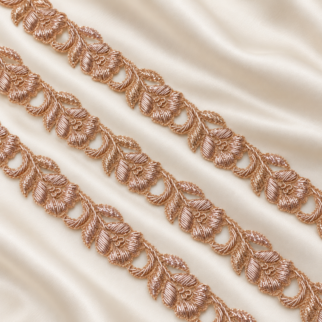 Handcrafted Zardozi Floral Embroidered Lace Border with Leaf Motif