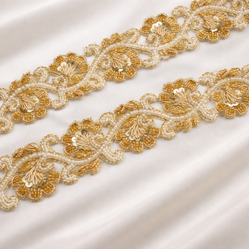 Floral Sequin, Beaded & Pearl Lace Trim – Designer Handcrafted Border