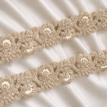Water Gold Floral Sequin & Beaded Lace Trim – Designer Handcrafted Border