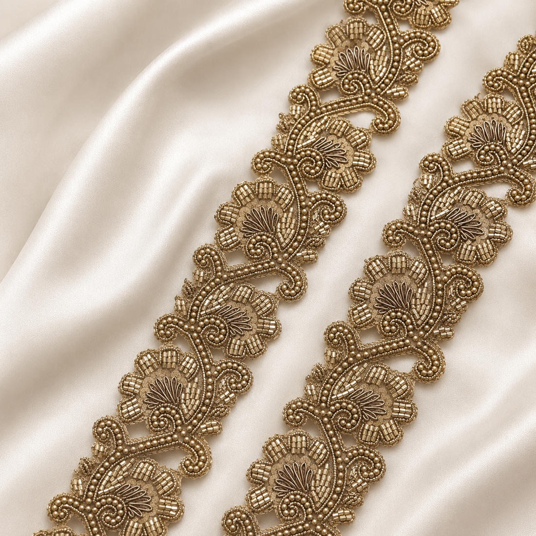 Floral Sequin, Beaded & Pearl Lace Trim – Designer Handcrafted Border