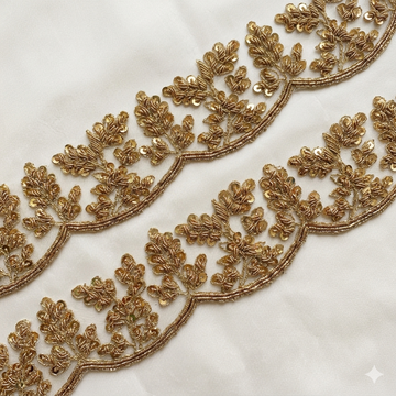 Handcrafted Zardozi Leaf Motif Embroidered Lace