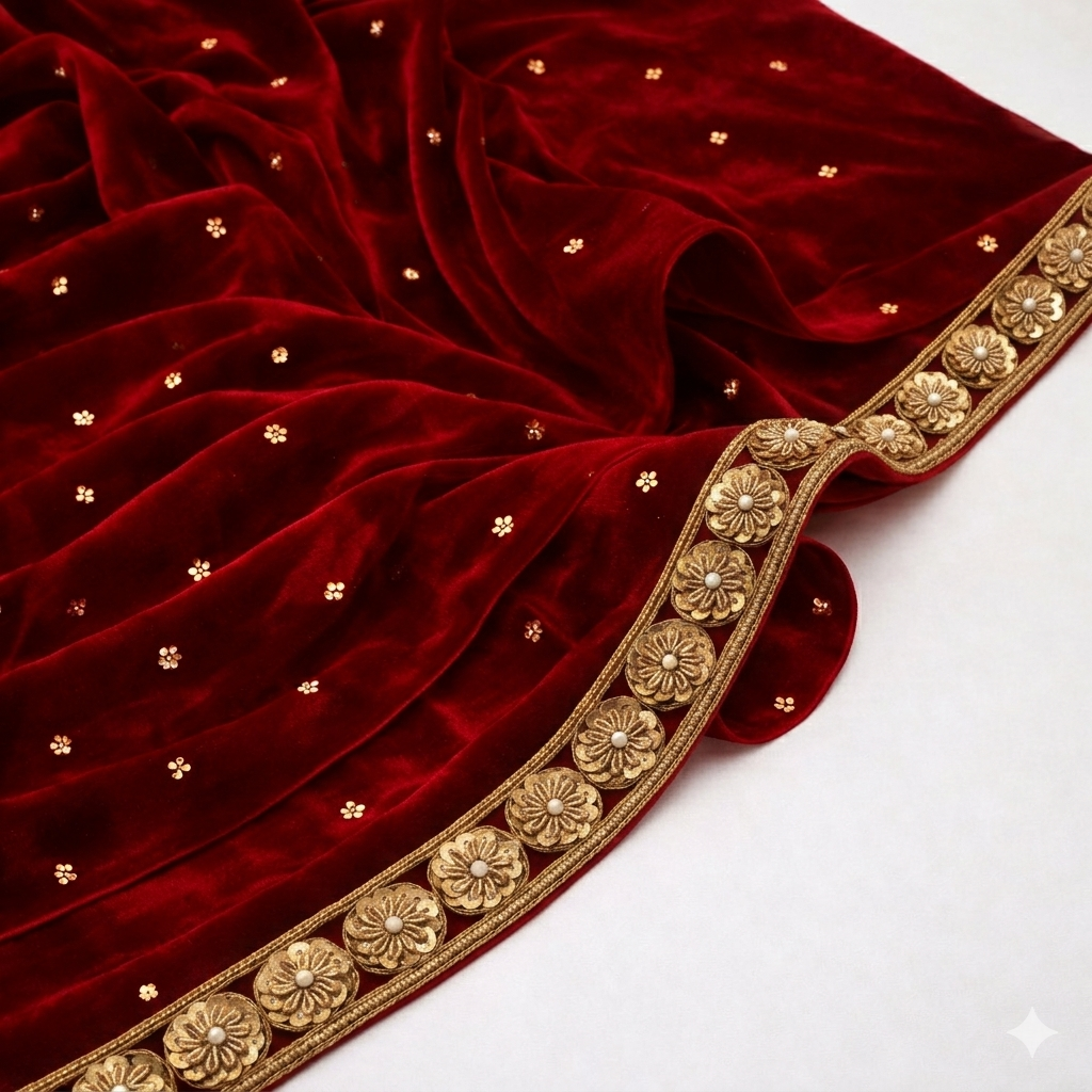 Handcrafted Floral Sequin & Pearl Embroidered Lace Border Trim