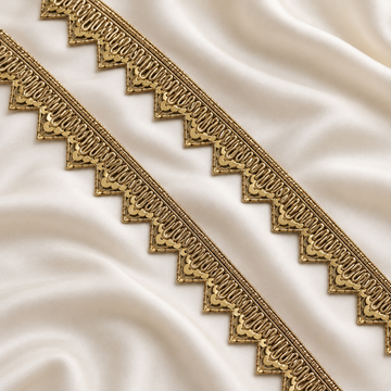Geometric Zigzag Zardozi Embroidered Lace Border with Sequin & Metallic Cord Detailing