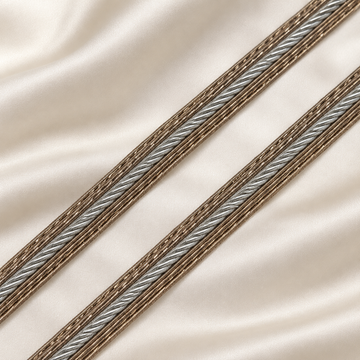 Elegant Braided Zardozi Embroidered Lace Trim with Twisted Metallic Cord Detailing