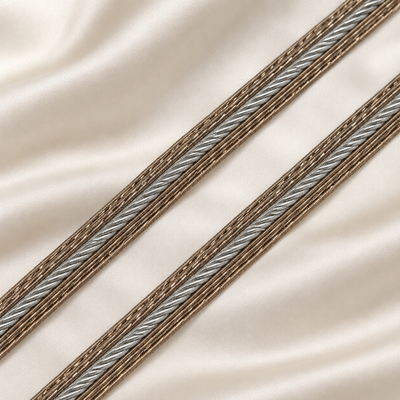 Elegant Braided Zardozi Embroidered Lace Trim with Twisted Metallic Cord Detailing