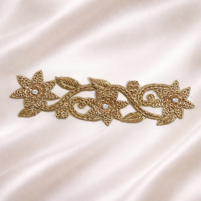 Handcrafted Zardozi Floral Embroidered Lace with Metallic Thread & Stone Detailing