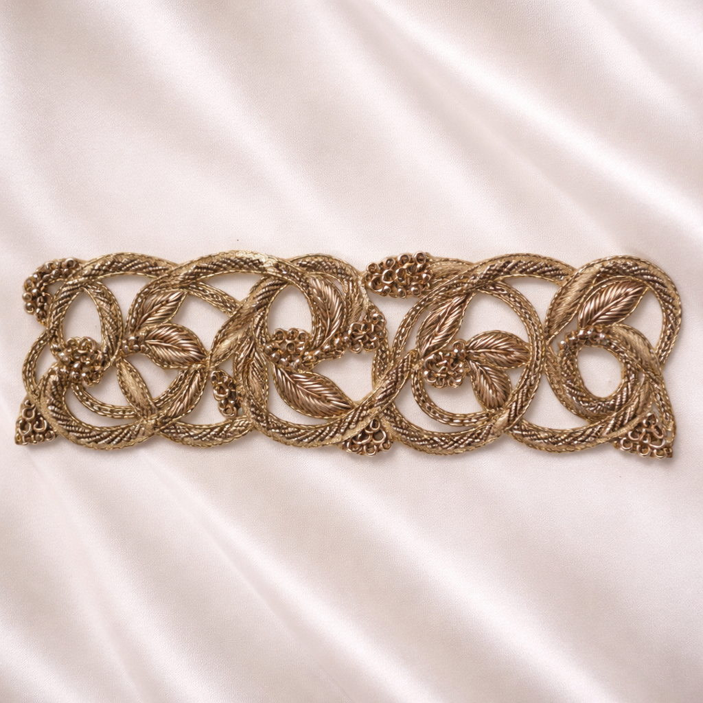 Luxury Zardozi Abstract Embroidered Lace with Sculpted Metallic Detailing
