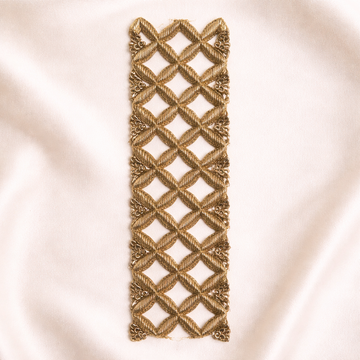 Handcrafted Zardozi Geometric Embroidered Border Lace with Metallic Thread Work