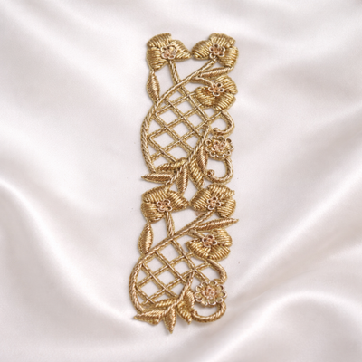 Handcrafted Zardozi Floral Jaali Embroidered Border Lace with Metallic Thread Work