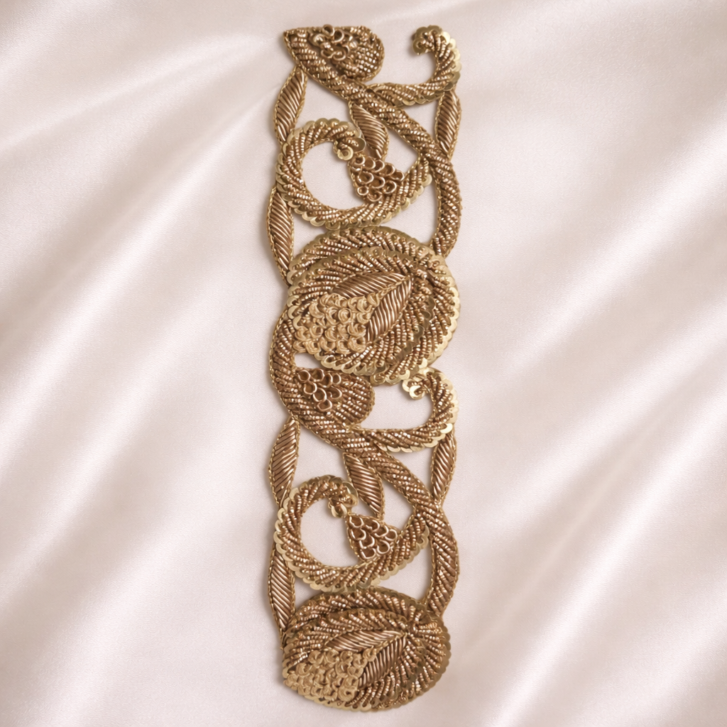 Handcrafted Zardozi Paisley Embroidered Border Lace with Metallic Thread Work