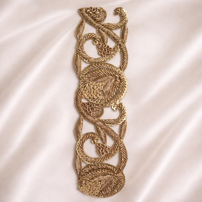 Handcrafted Zardozi Paisley Embroidered Border Lace with Metallic Thread Work