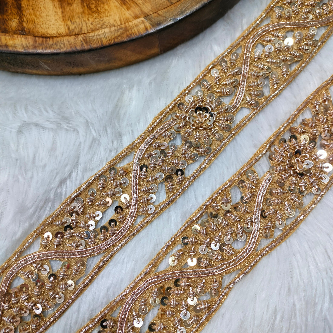 Handcrafted Zardozi Sequin Floral Vine Lace Border