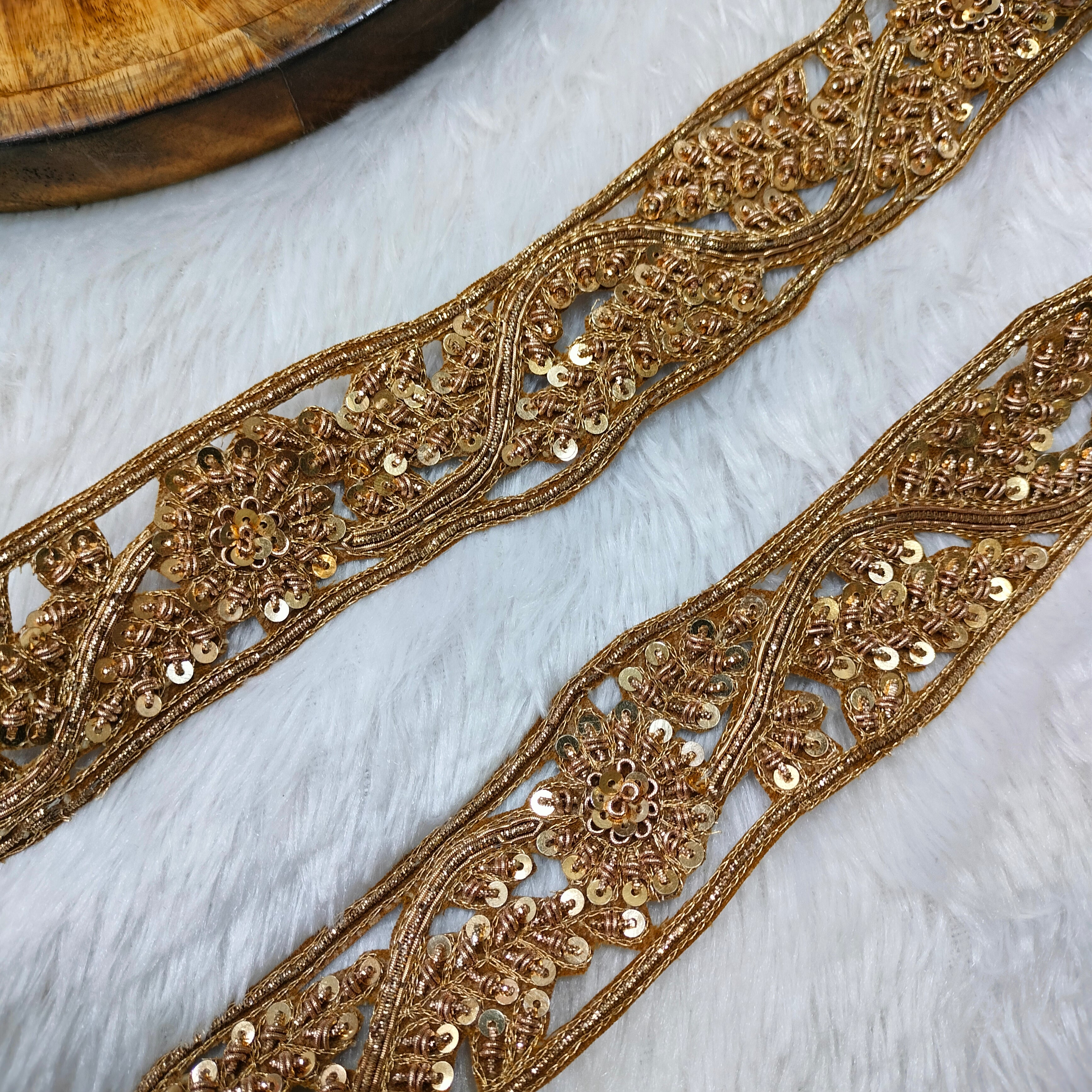 Handcrafted Zardozi Sequin Floral Vine Lace Border