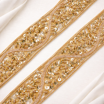 Handcrafted Zardozi Sequin Work Lace Trim with Curved Pattern