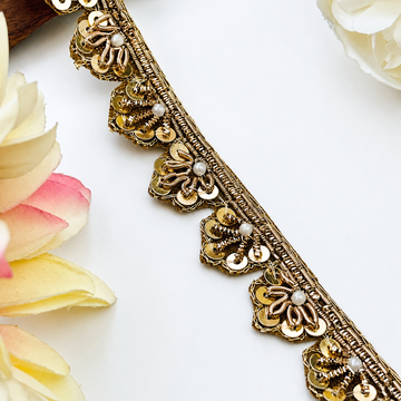 Zardozi Floral Sequin and Pearl Scalloped Lace Border