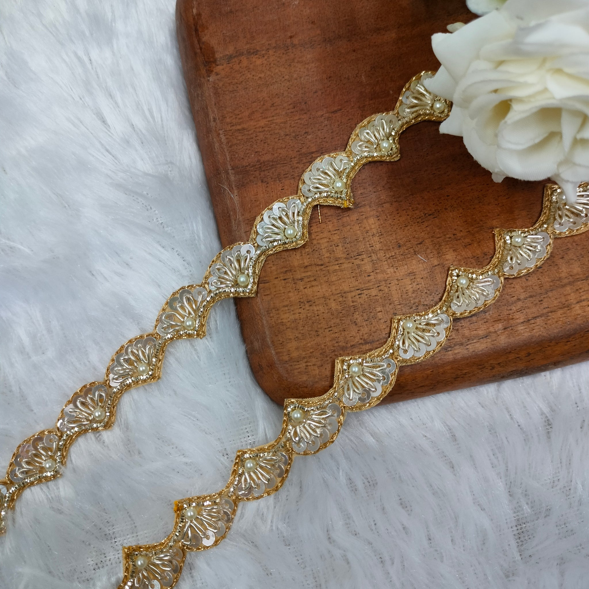 Light Gold Handwork Zardozi Work Lace