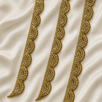 Scalloped Leaf Motif Sequin Embroidered Lace Trim for Designer Wear