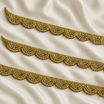 Scalloped Leaf Motif Sequin Embroidered Lace Trim for Designer Wear