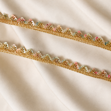 Handcrafted Leaf Motif Sequin Lace Trim for Ethnic & Designer Wear
