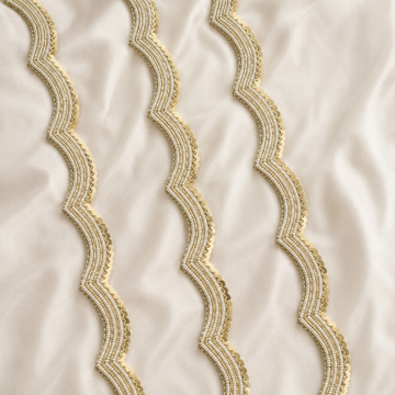 Pearl Beaded Wave Lace Trim with Sequin Scalloped Edge for Designer Wear