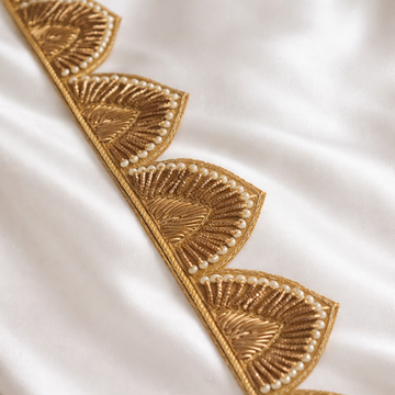 Golden Pearl Fan Embroidered Lace