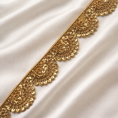 Golden Sequin Floral Embroidered Lace