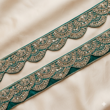 Green Zardozi Scalloped Embroidered Lace